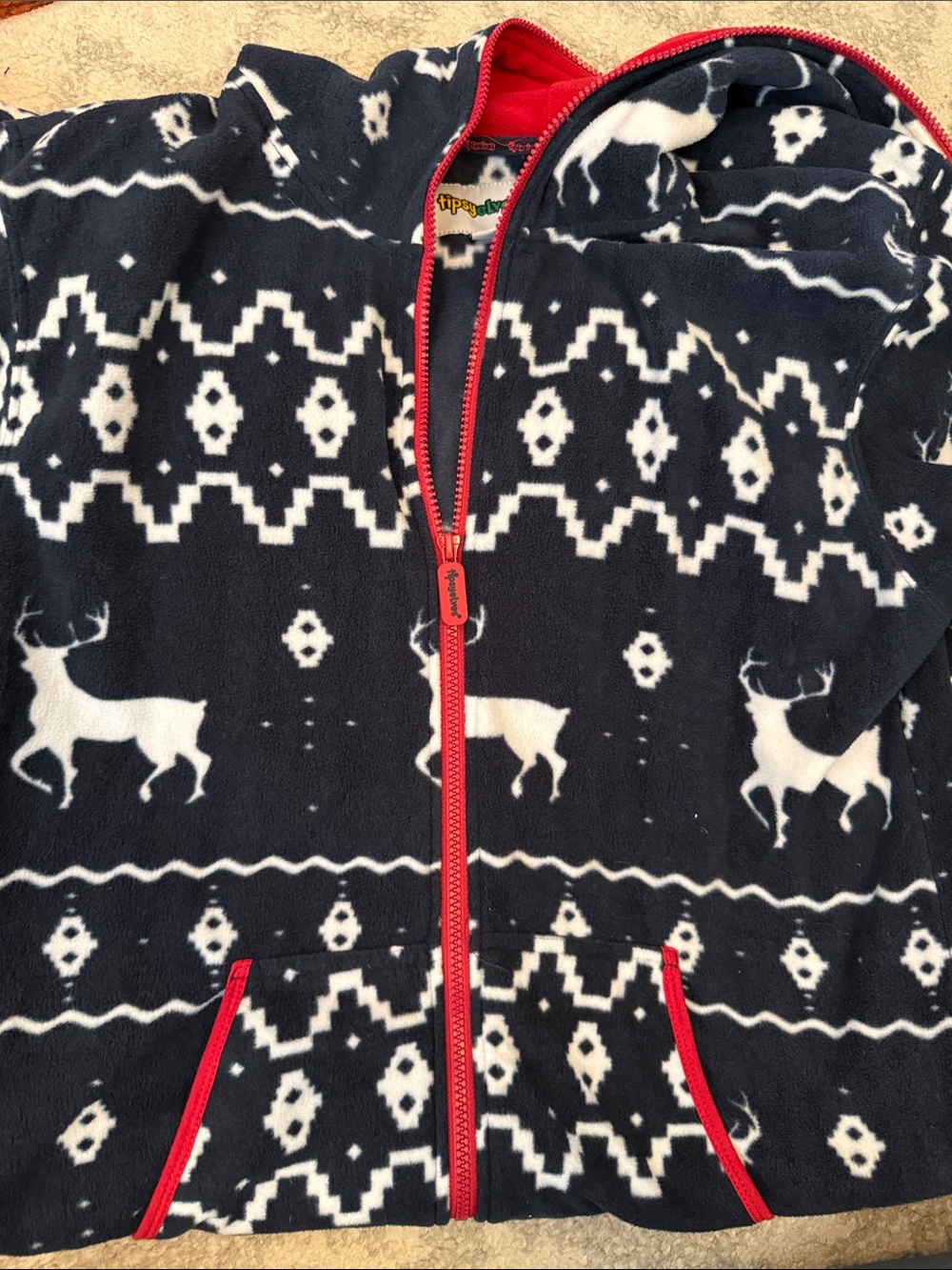 Tipsy Elves Navy and Red Reindeer Puffer Jacket